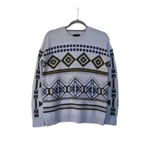 J Crew Pale Blue Wool Mohair Nordic Fair Isle Ski Pullover Sweater Women's Small